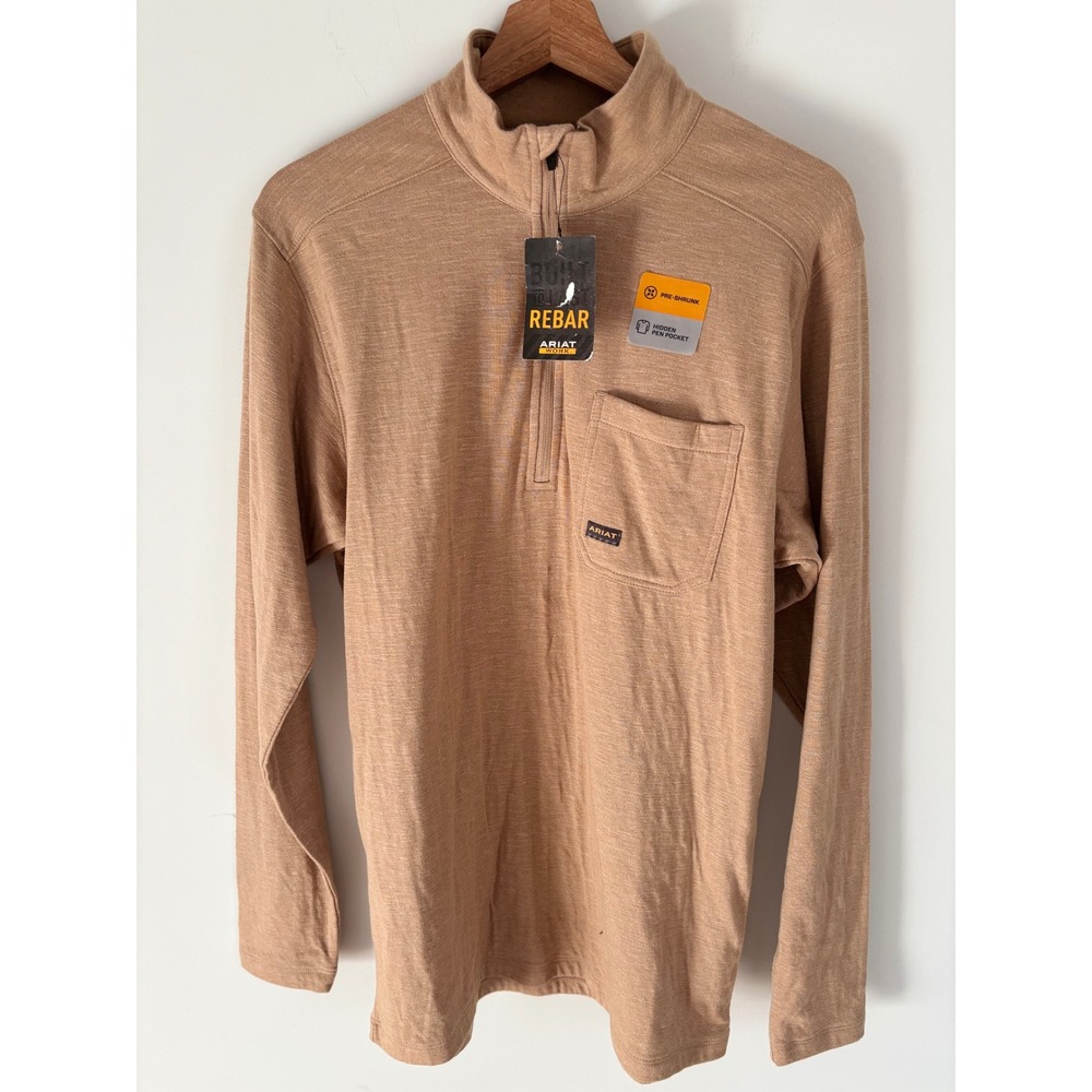 Ariat Rebar Foundation 1/4 Zip Shirt Mens Small Tiger's Eye Brown NEW - Picture 4 of 9